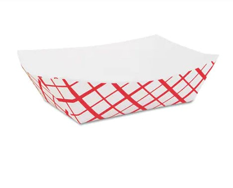 #200 2 lb Red Check Paper Food Tray 7050